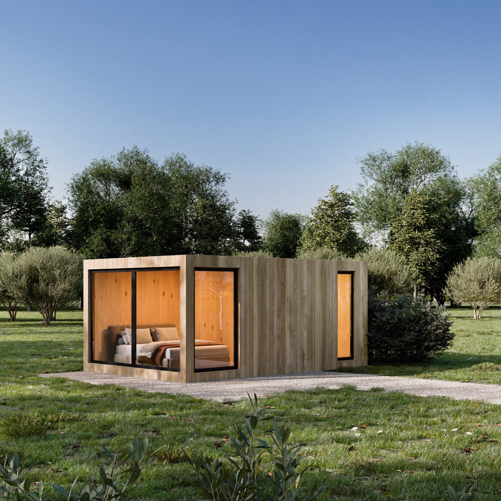 M-01 modular cabin — compact 13.7m² garden studio build, West Sussex