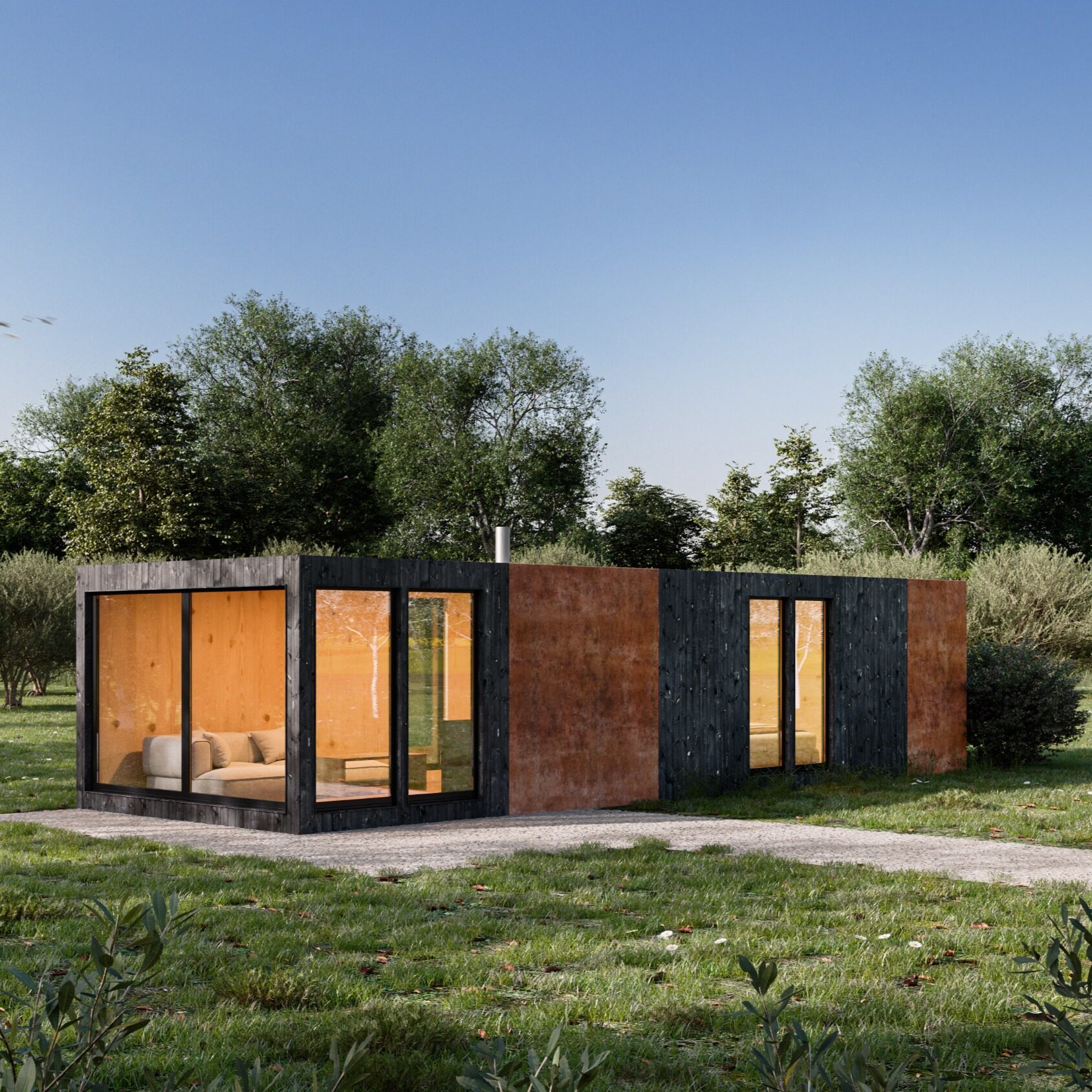 M-03 larger modular cabin — 28.4m² design-led build, South East England